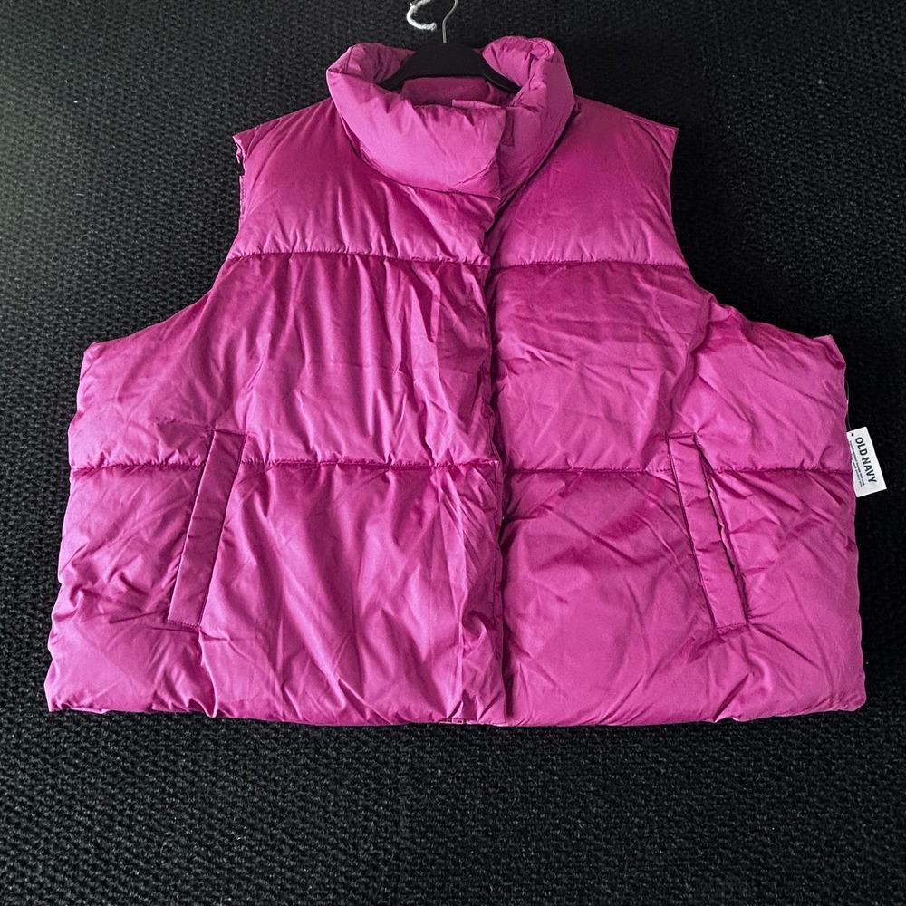 NWT Old Navy Women XXL Pink Puffer Vest‎ Full Zip Snap Mock Neck Quilted